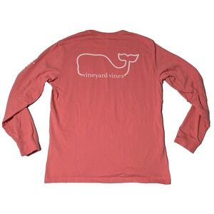 VINEYARD VINES Men Small Coral Double-sided WHALE Logo Long Sleeve Pocket Tee